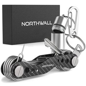 Northwall Porte-clés compact et intelligent – Fabriqué en fibre de carbone et acier inoxydable – Organiseur de poche jusqu'à 20 clés – Léger et solide – Comprend un décapsuleur, un mousqueton, un porte-monnaie - Publicité