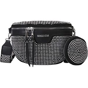 LYEAA Sac banane pour femme avec strass en polyuréthane Poche de ceinture Avec poche de poitrine Avec porte-monnaie, pendentif Bretelles réglables Sac banane pour fête, festival, sport - Publicité