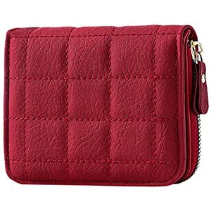 Générique Portefeuille court tendance en treillis de couleur unie avec fermeture éclair pour femme Plusieurs emplacements pour cartes Pochette pour téléphone Petit format (vin, taille unique) - Publicité