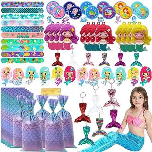 Dream HorseX 72 pcs Sirène Anniversaire Accessoires Cadeau, Ensemble de Cadeaux pour la fête des sirènes, Sirènes Pinata Anniversaire Bracelets Porte-clés Bagues, Sirènes Sacs de Bonbons en Papier Enfant… - Publicité