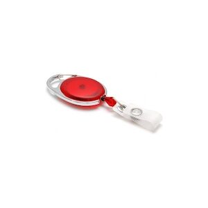 Enrouleur oval avec attache ceinture - rouge translucide (lot de 100)