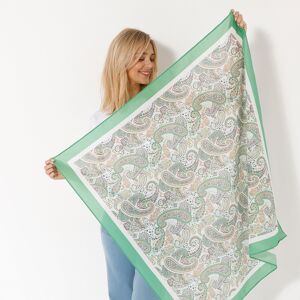 Foulard imprime cachemire, 100 x 100 cm - coton - BlancheporteL'elegance de l'imprime cachemire combinee a la douceur du voile de coton, le tout sur un fond vert et ecru au format XXL... il devient l'accessoire parfait pour finir votre look et apporter un