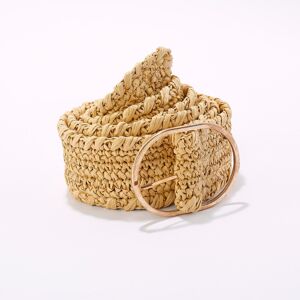 Ceinture tressée à boucle ovale - BlancheporteCette ceinture naturelle en raphia résolument dans l'air du temps est subtilement agrémentée d'une grande boucle dorée actuelle. Idéale pour ajouter une touche chic à n'importe quelle robe ou tunique de plage  - Publicité