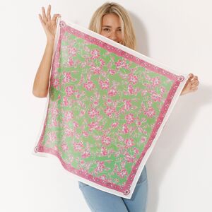 Foulard imprimé fleurettes, 70 x 70 cm - coton - BlancheporteOn aime ce foulard à l'imprimé 100% nature et aux couleurs rafraichissantes du printemps. De jolis fleurettes roses s'installent sur un fond vert pour vous faire prendre une bouffée d'air frais  - Publicité