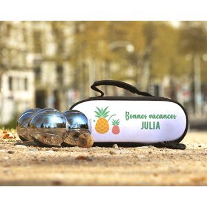 Cadeaux.com Sacoche de Pétanque personnalisable avec option Triplette de boules de pétanque - Été Ananas