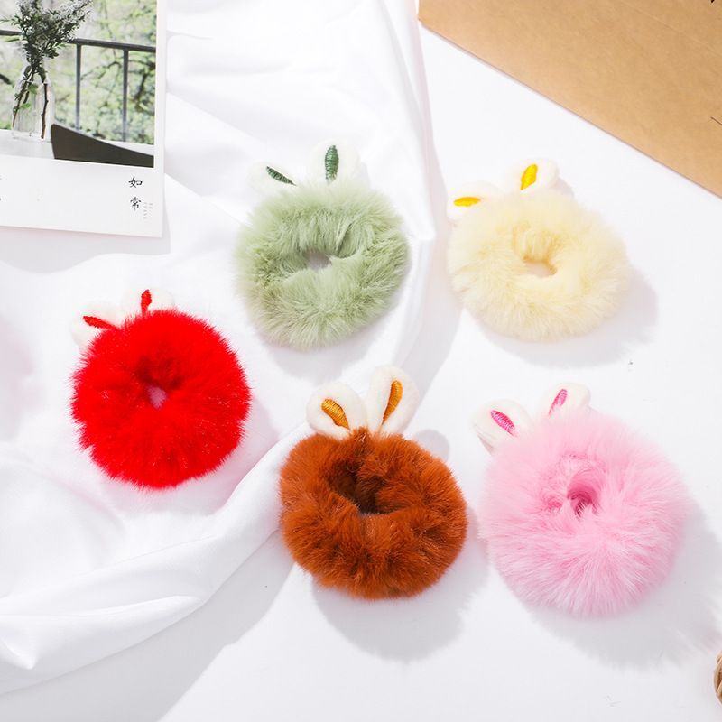 5 PCS Furry Hair Scrunchies Cute Hair Bands with Faux Rabbit Fur Elastic Hair Ties Hair Bobbles Ponytail Holders Girls Women Hair Accessories