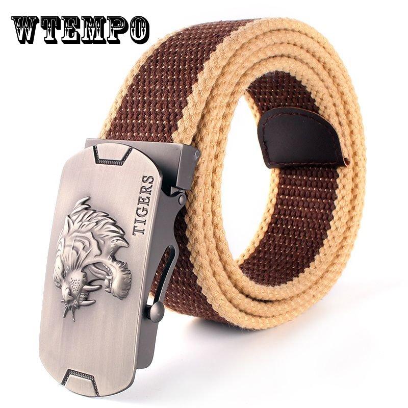 WTEMPO New Waist Belts Men Womens Unisex Cotton Canvas Fabric Webbing Black Buckle Belt Army Accessories