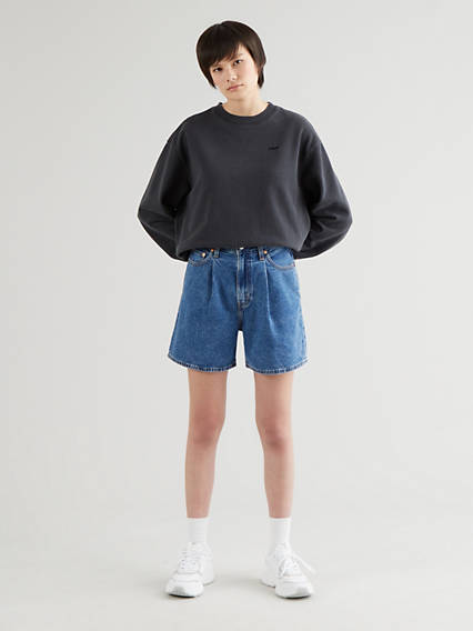 Levi's Pleated Ribcage Shorts - Femme - Indigo moyen / Now And Then