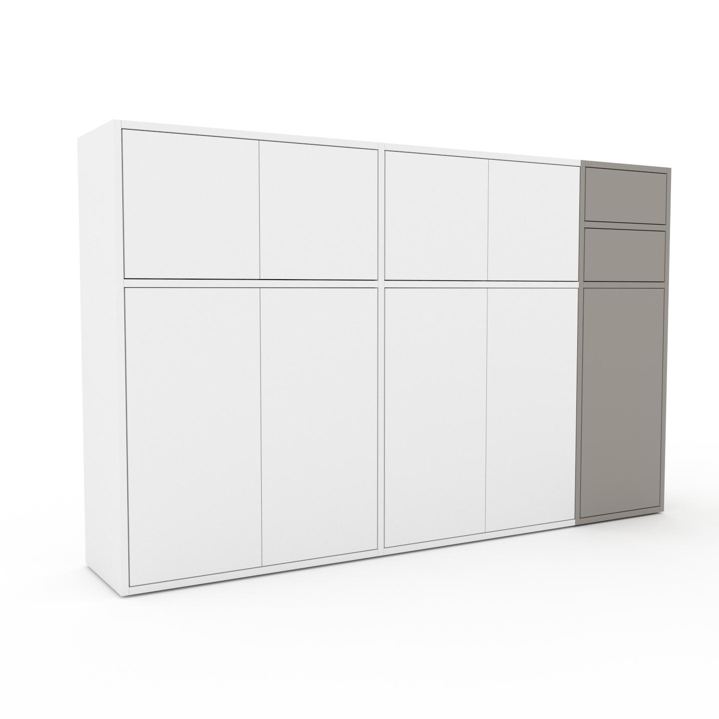 MYCS Enfilade - Blanc, design, buffet, avec porte Blanc et tiroir Gris sable - 190 x 118 x 35 cm