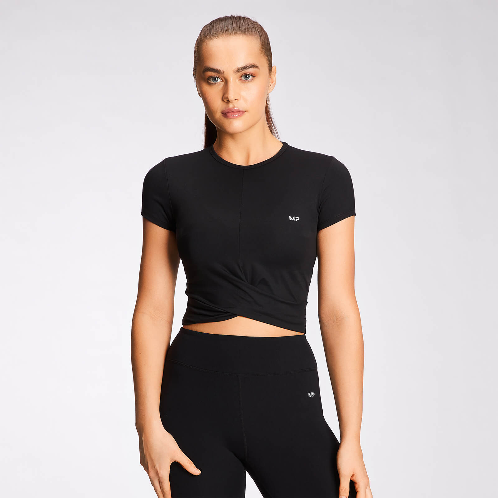 MP Women's Power Short Sleeve Crop Top - Black - M