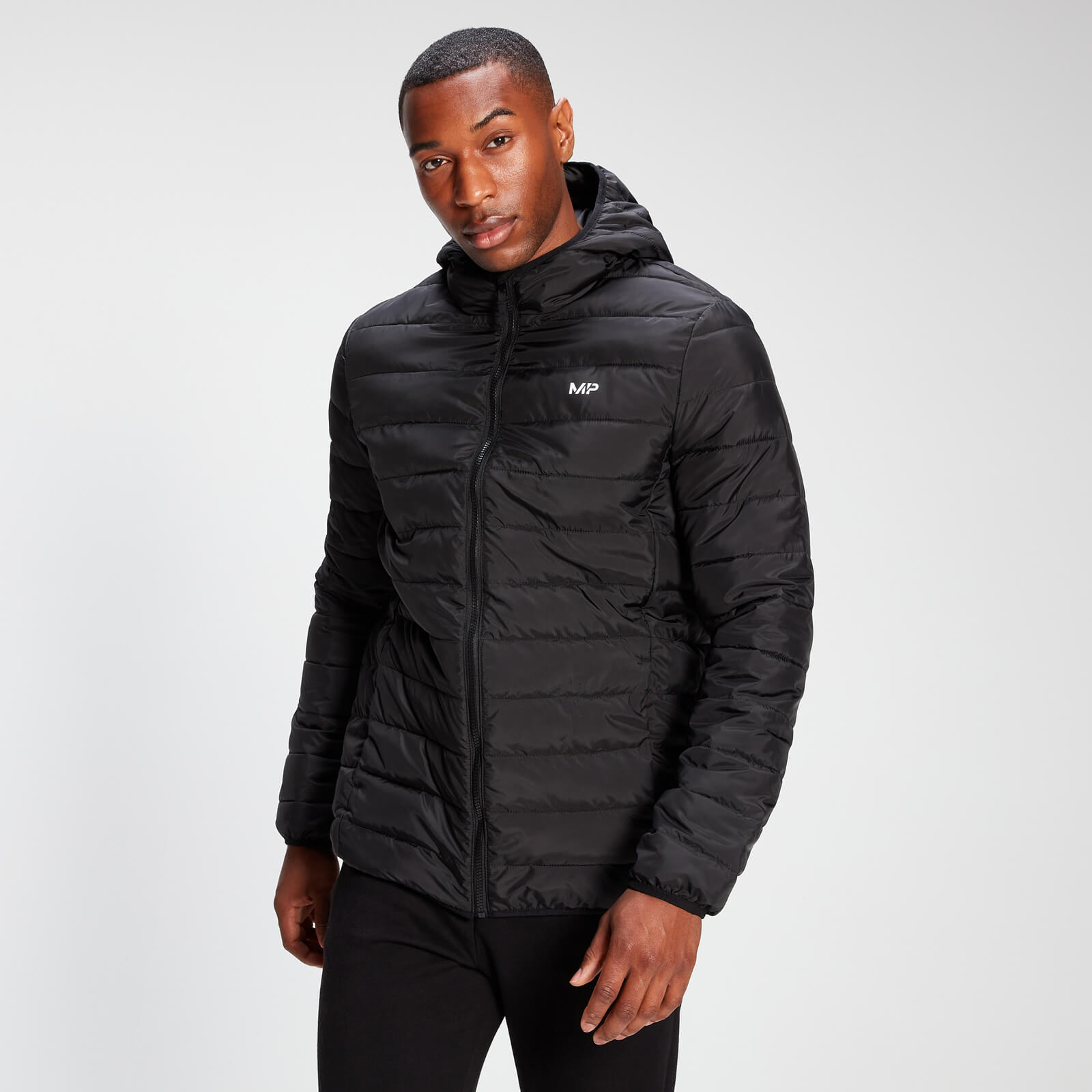 MP Men's Lightweight Hooded Packable Puffer Jacket - Black - XS