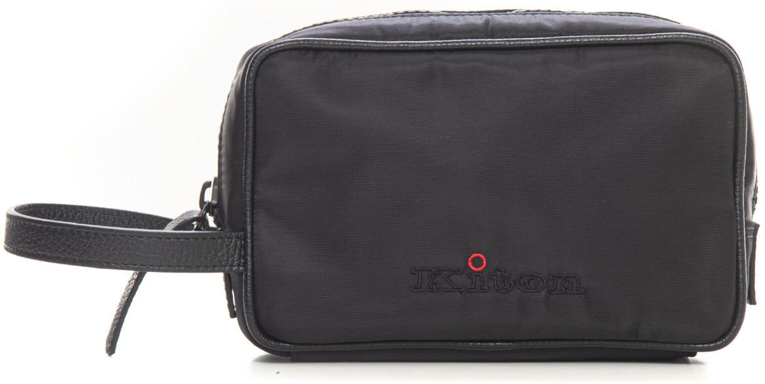 Kiton Pochette in pelle e tessuto Nero Uomo UNI