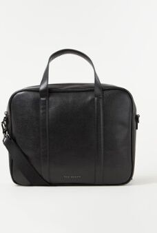 Ted Baker Strath businesstas van leer met 13 inch laptopvak - Zwart