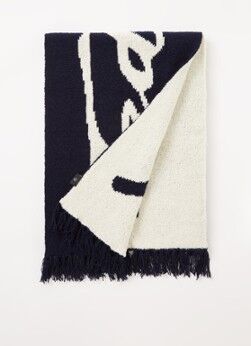 Ted Baker Branded sjaal in wolblend met logo 185 x 35 cm - Donkerblauw