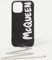 Alexander McQueen Crossbody telefoonhoes van leer met logo - Zwart