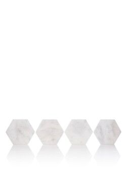 Stoned Hexagon onderzetter van marmer set van 4 - Wit