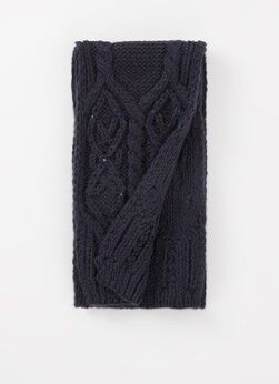 Barts Cessy kabelgebreide sjaal met strass 155 x 15 cm - Donkerblauw