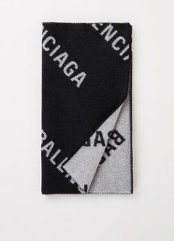 Balenciaga Sjaal van wol met logoprint 195 x 50 cm - Zwart