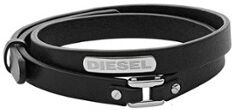 Diesel Stackables armband van leer met logo - Zwart