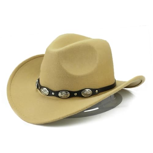 WOYUANSHA Cowboyhoeden cowboyhoed heren dames reizen petten mode hoeden cowboy zonnehoed met metalen decoratie, Kaki, one size