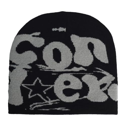 EHOTER Dames Beanie Bonnet Y2k Mutsen Brief Print Mutsen MEA Y2K Beanies Beanie Gebreide Muts voor Vrouw Mannen Slouchy Mutsen en Gebreide Mutsen voor Unisex, Zwarte Ster, one size