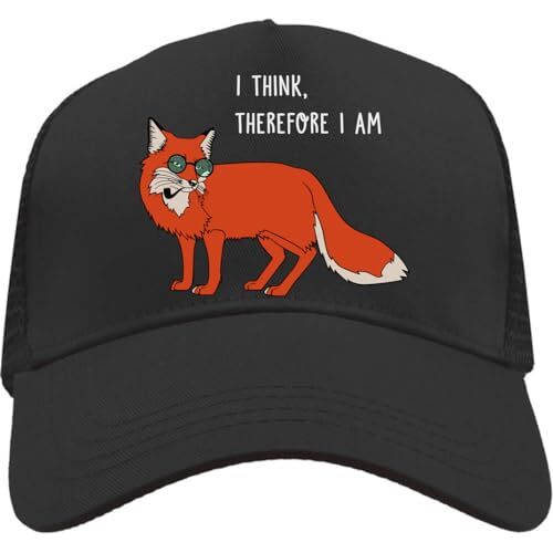Functon+ Ik denk, daarom ben ik slimme filosofische vos met een pijp en bril mesh terug truckerpet verstelbare snapback hoed casual zwart, Zwart, Eén Maat