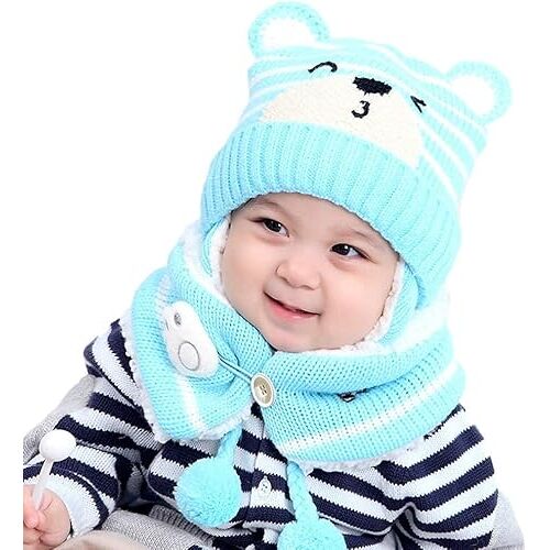 Hihey Kindermuts winter warm gebreide muts beanie muts muts gebreide muts wintermutsen oorflap hoed (6-24 maanden)