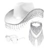 Jacekee Cowgirlhoed en sjaalsets,Cowgirlhoed voor feest   3-delige cowgirl-sjaal voor dames   Western cowboyhoed met hartbril, cowgirl sjaal