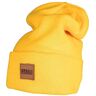 Urban Classics Uniseks gebreide muts voor mannen en vrouwen, lederen patch Long Beanie met logopatch op de voorkant, verkrijgbaar in vele kleuren, Chrome Yellow, Eén maat