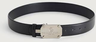 Philipp Plein Leather Belt Iconic Plein Plate Svart  Male Svart