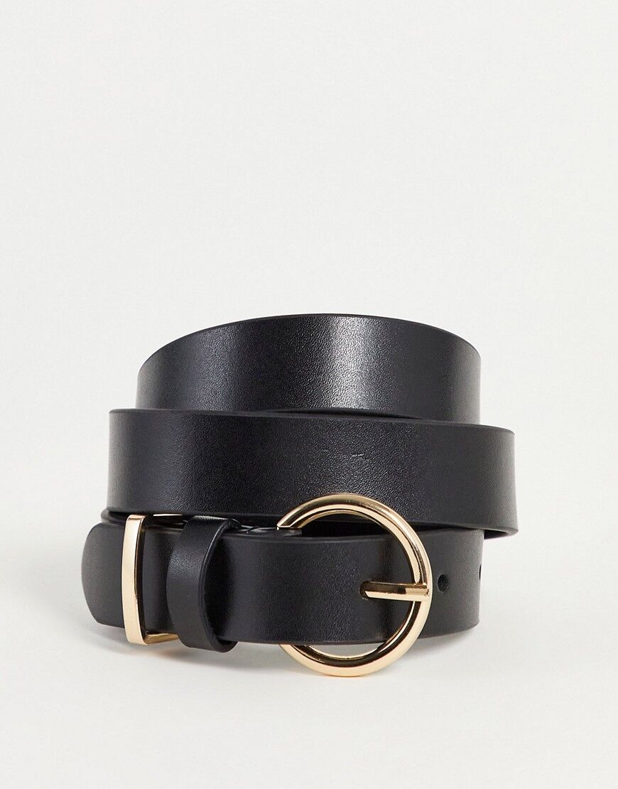 Accessorize leather belt with gold buckle in black  Black
