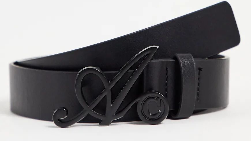 ASOS DESIGN ASOS Actual slim belt in black faux leather with 'A' buckle detail  Black