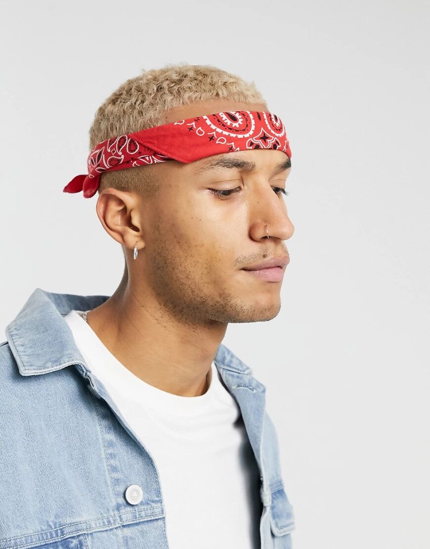 ASOS DESIGN bandana in red organic cotton with paisley print  Red