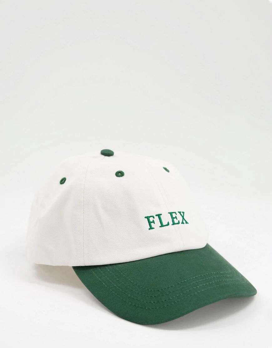 ASOS DESIGN baseball cap in ecru with text embroidery-White  White