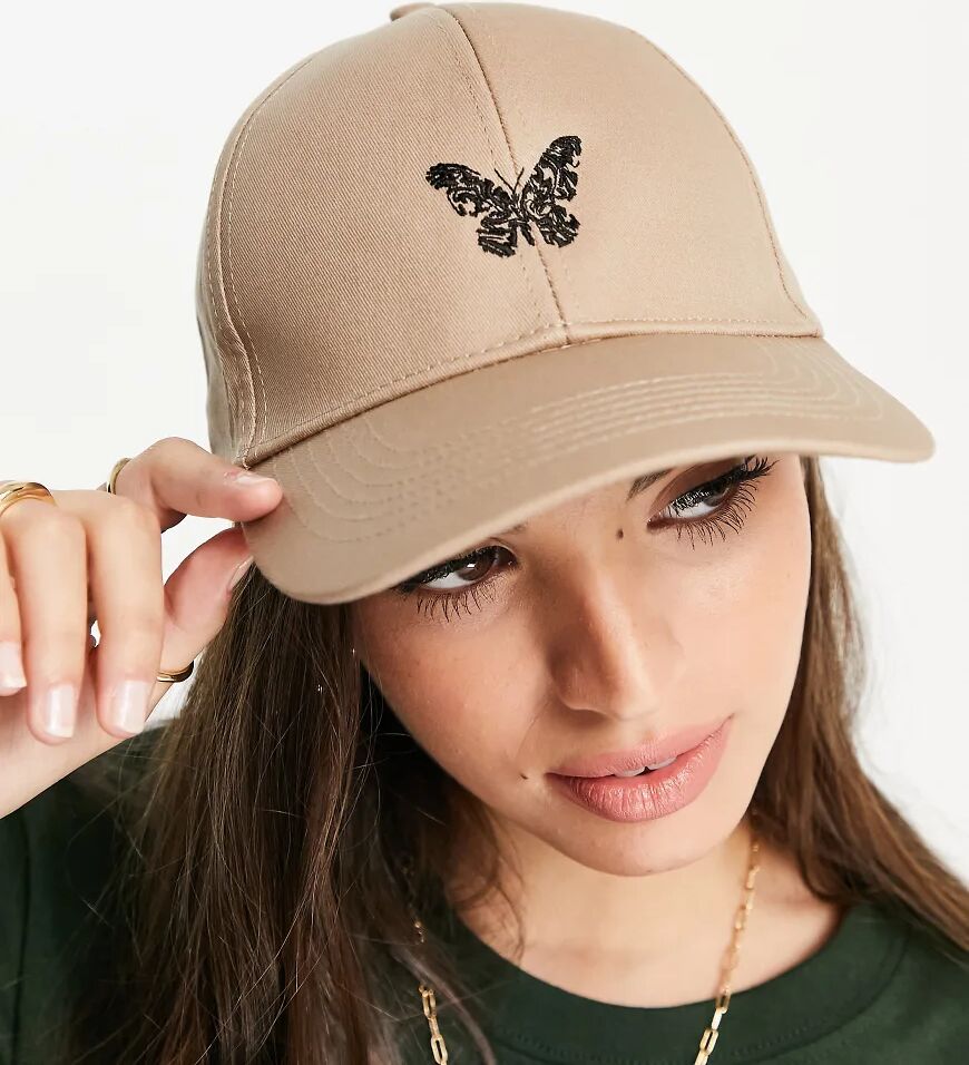 ASOS DESIGN baseball cap with butterfly motif in stone-Neutral  Neutral