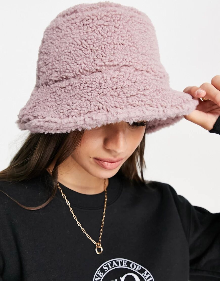 ASOS DESIGN borg bucket hat in lilac-Purple  Purple