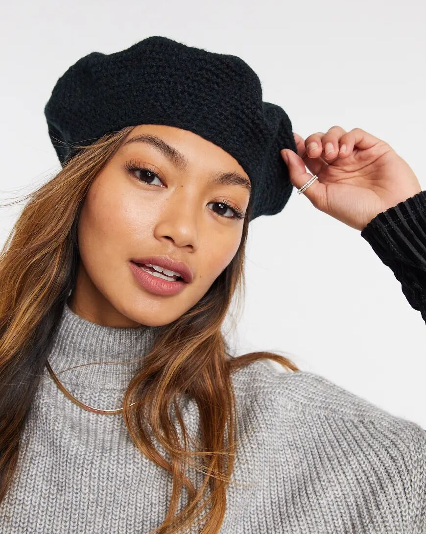 ASOS DESIGN crochet beret in black  Black