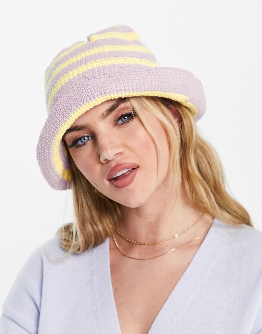 ASOS DESIGN crochet bucket hat in lilac and lemon stripe-Multi  Multi