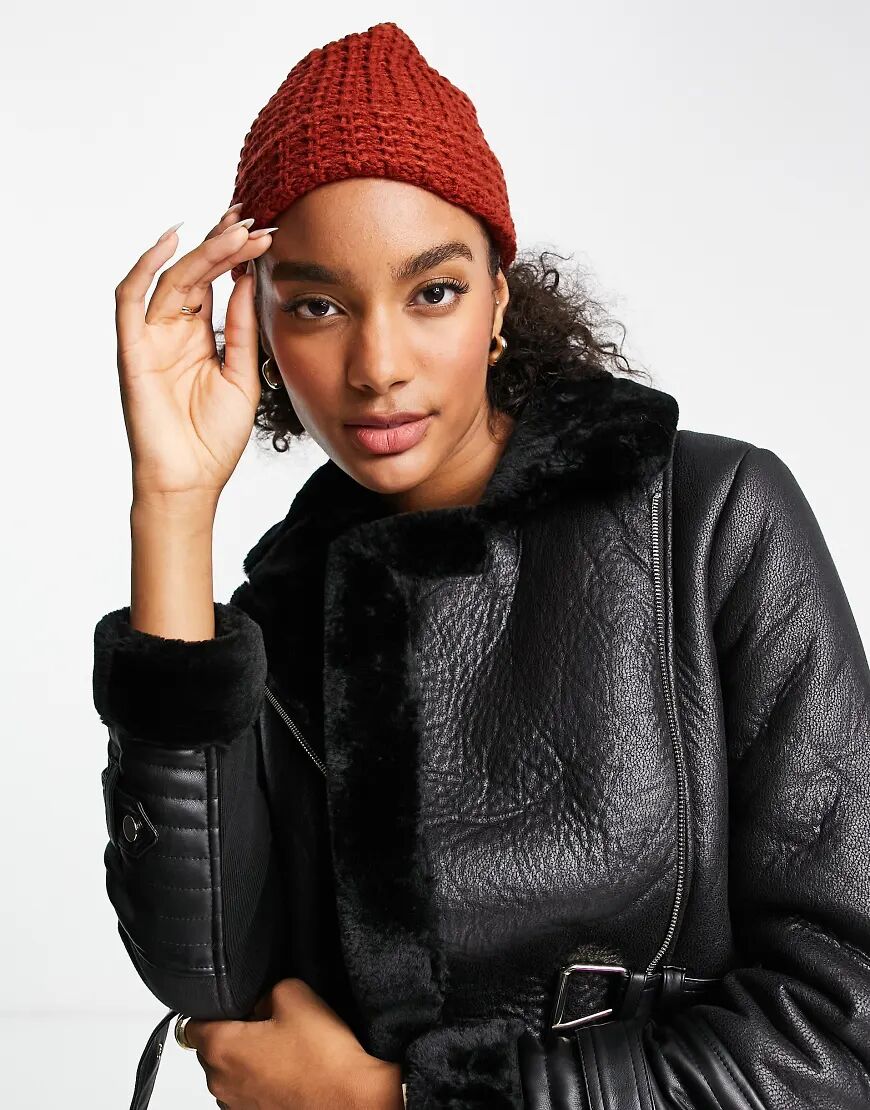 ASOS DESIGN crochet knit beanie in rust-Brown  Brown