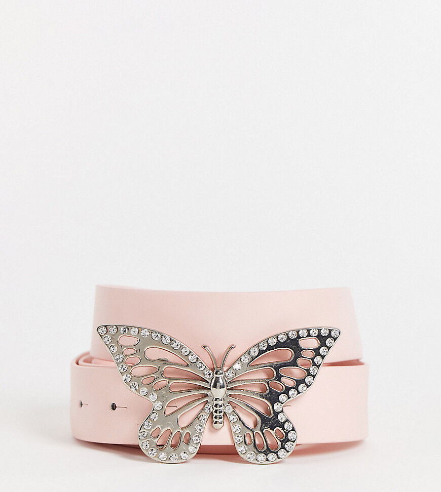 ASOS DESIGN Curve waist and hip belt with butterfly buckle in pink  Pink