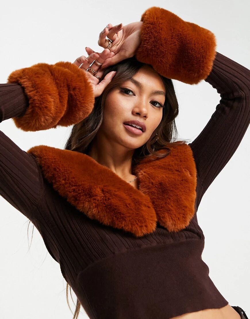 ASOS DESIGN faux fur cuffs in brown  Brown