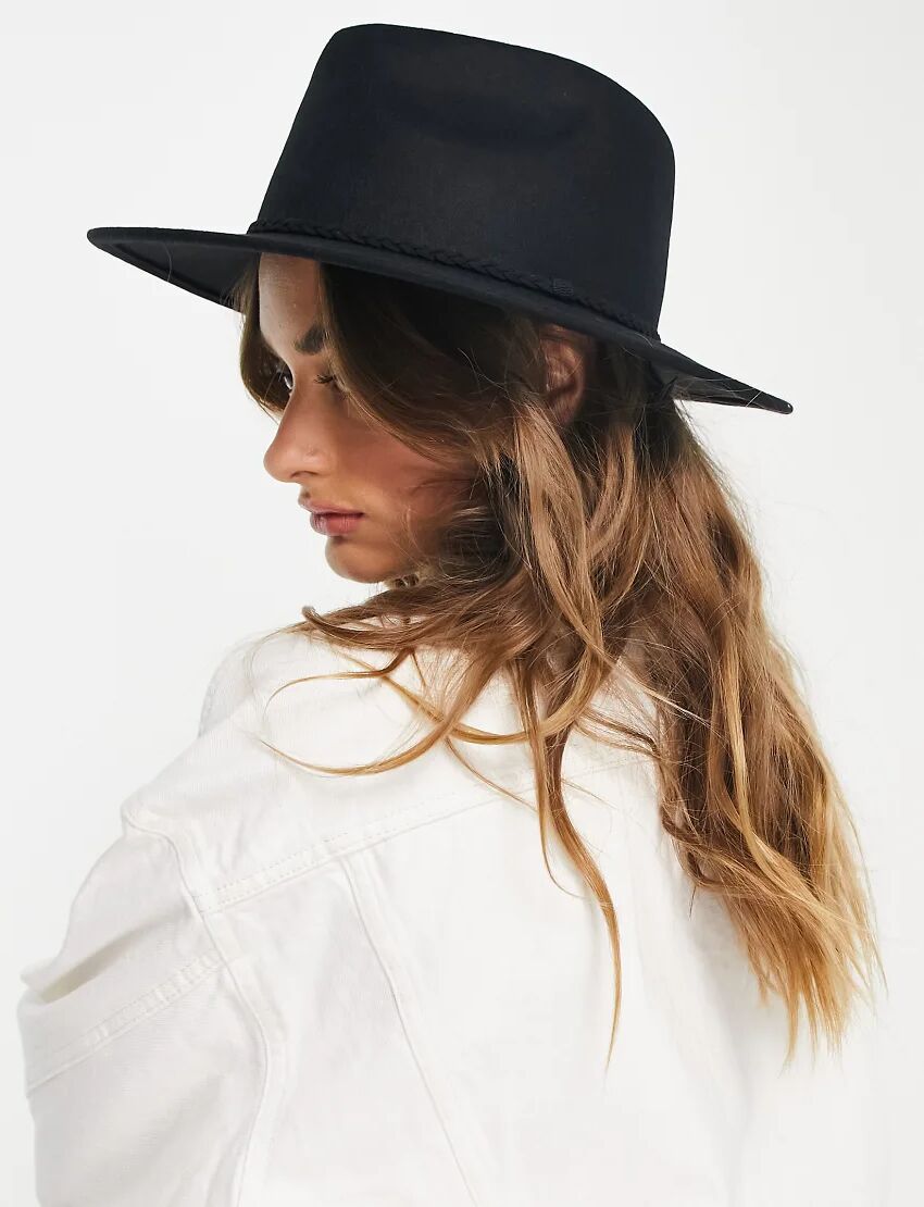 ASOS DESIGN felt fedora hat with plait braid trim with size adjuster-Black  Black