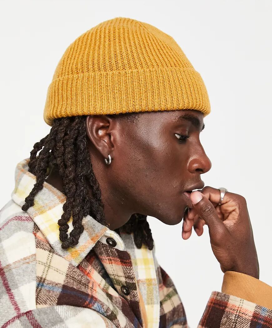 ASOS DESIGN fisherman beanie in mustard-Yellow  Yellow