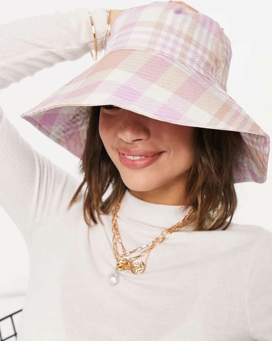 ASOS DESIGN fisherman bucket hat in pink and camel check-Multi  Multi