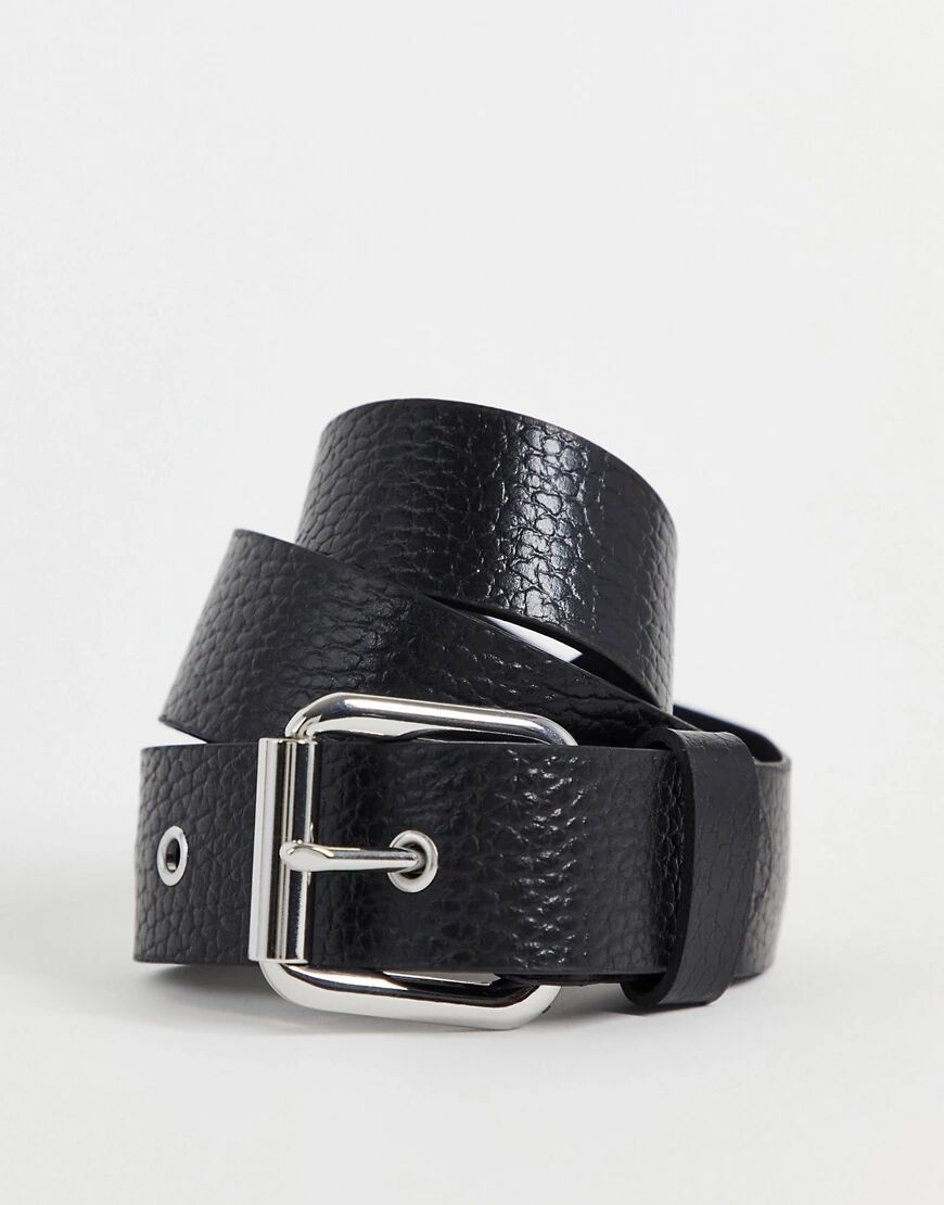 ASOS DESIGN grainy leather waist and hip jeans belt in black  Black