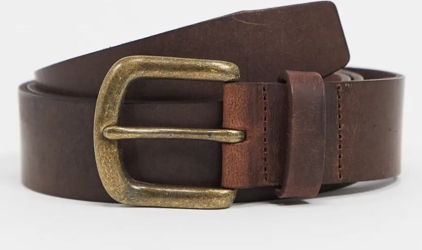 ASOS DESIGN leather slim belt in brown with vintage finish  Brown