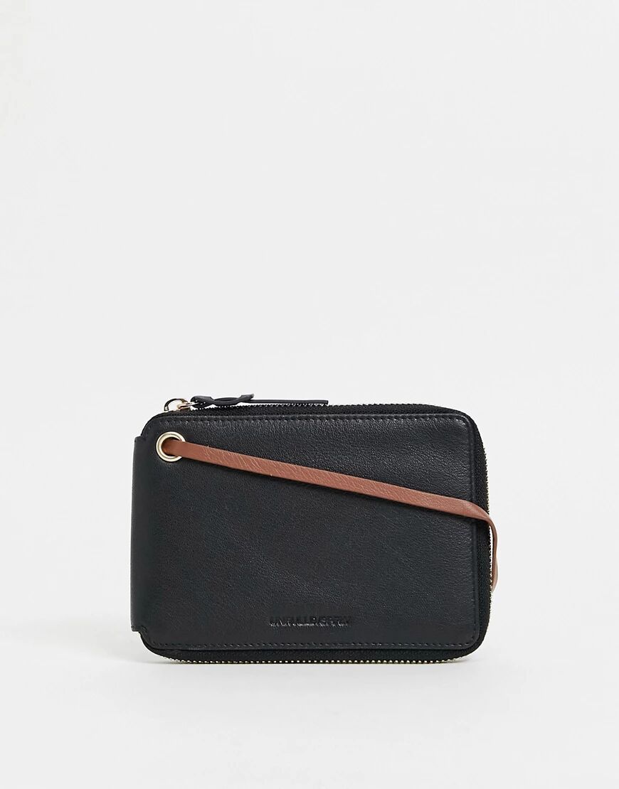 ASOS DESIGN leather travel wallet in black with contrast brown internals  Black