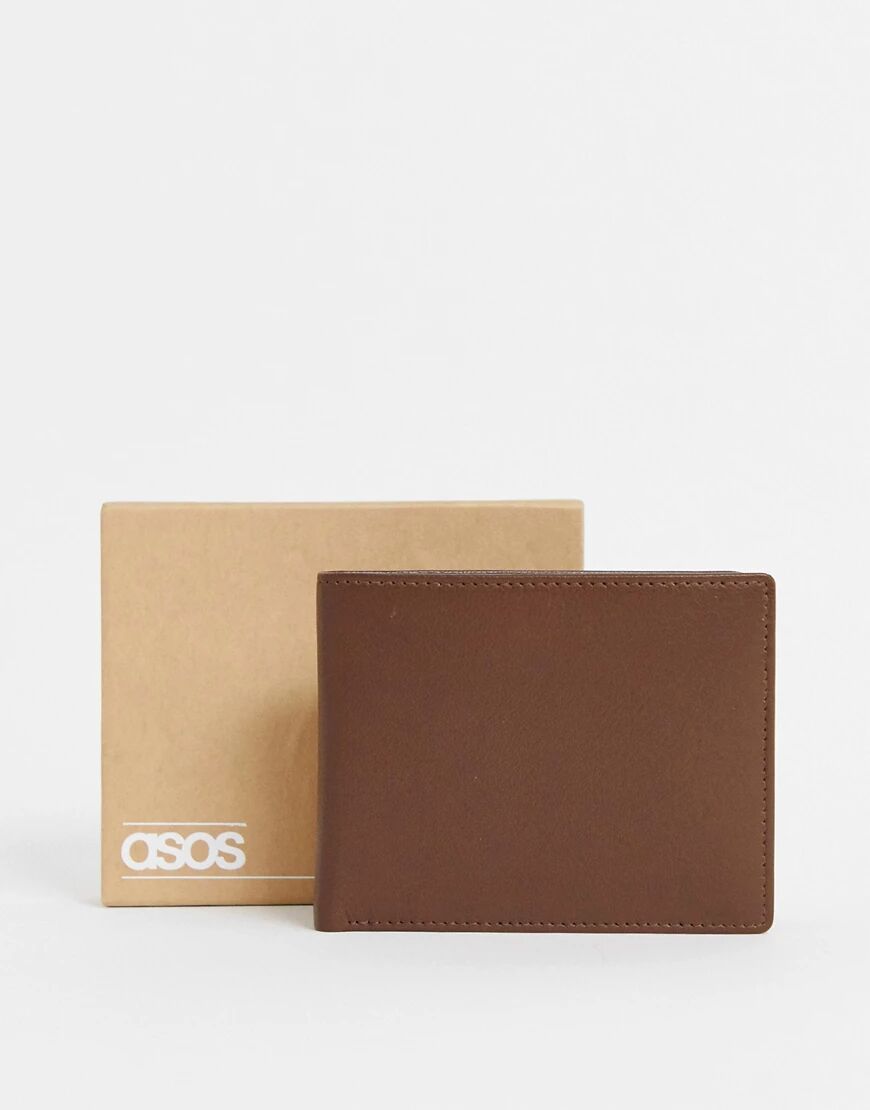 ASOS DESIGN leather wallet in brown with internal coin purse  Brown
