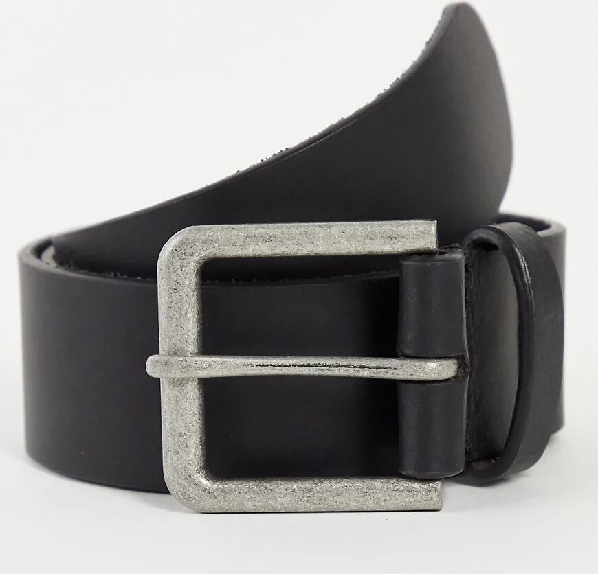 ASOS DESIGN leather wide belt in black with antique silver buckle  Black