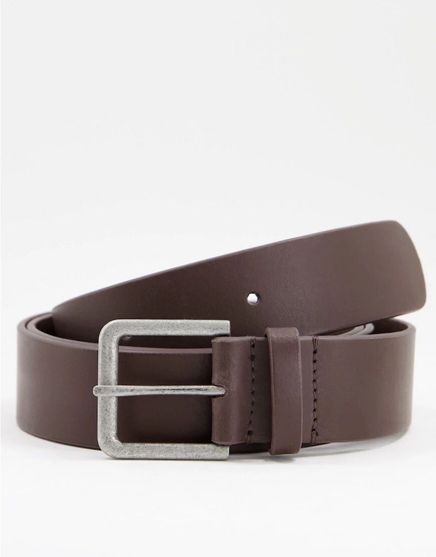 ASOS DESIGN leather wide belt in brown with antique silver buckle  Brown